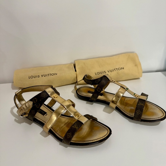 Authentic Louis Vuitton Monogram Leather Be Happy Gladiator sandals Flat Size 6 - Picture 2 of 4